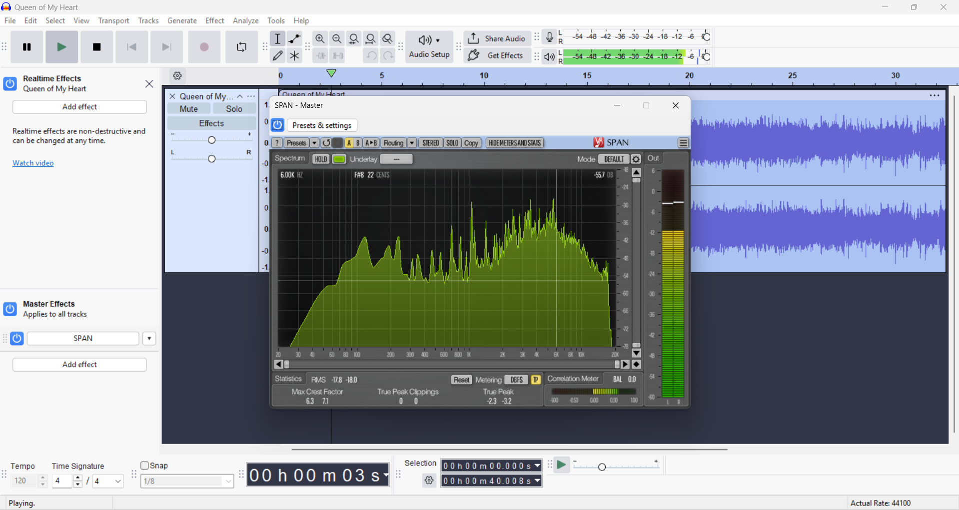 Spectrum analysis during playback.